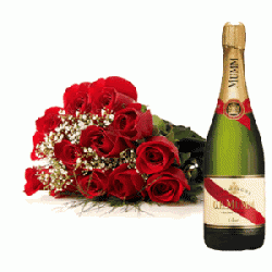 Red Roses And Bottle Of Champagne 