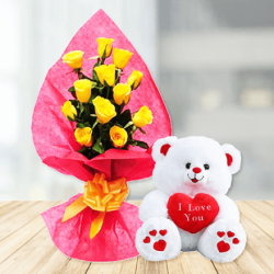 Yellow Roses With Teddy 