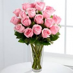 Pink Roses Glass Vase Arrangement