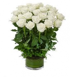 White Roses In Glass Vase