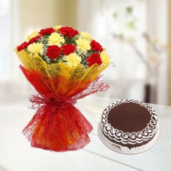 Carnations Bouquet With Truffle Cake