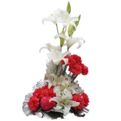 White Lilies And Red Carnation Bouquet