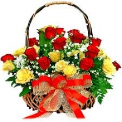 Red And Yellow Roses Basket Arrangement
