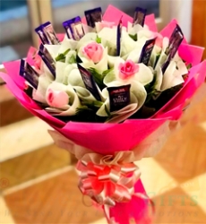 Pink Roses Chocolate Hand Tied Bunch