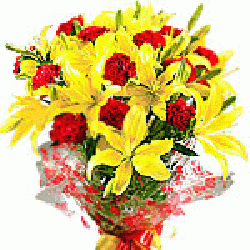 Yellow Lilies And Red Carnation Bouquet