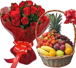 Fresh Fruit And Red Roses Bouquet 