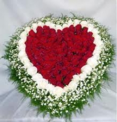 Heart Shape Red  And  White Roses Basket