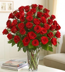 2 Dozen Red Roses In A Glass Vase