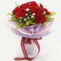 12 China Red Roses Hand-tied Bunch