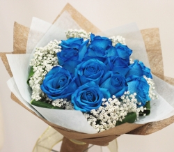 Hand Tied Bunch Of Blue Roses