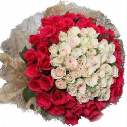 99 Red N White Rose Bouquet