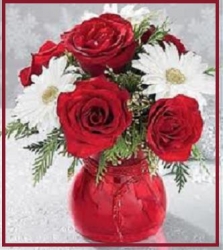Red Roses And White Gerbera Vase Arrangement