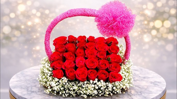 30 Red Roses Fused in a charming basket