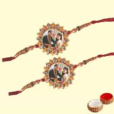 A pair of Photo printed Rakhi's