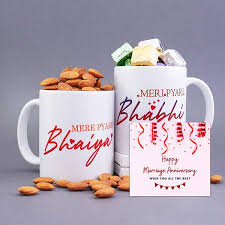A pair of White Personalised Coffee Mug for Bhaiya & Bhabhi with Almond