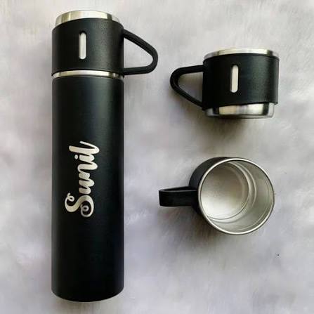 Adorable Personalised Black Stainless Steel Sipper Bottle and Coffee Mugs