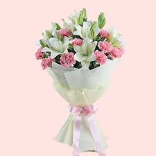 Adorable Pink Carnations with White Lilies Bouquet