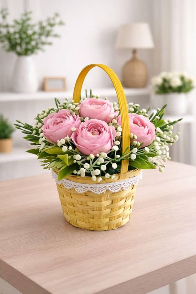 Artificial Pink Roses fused in a basket