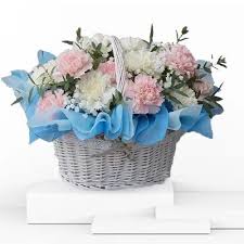 Beautiful Pastel Pink and White Carnation Basket Arrangement
