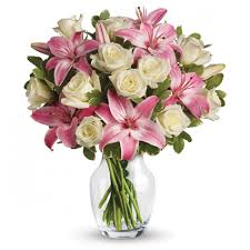 Beautiful Pink Lilies & White Roses in Vase