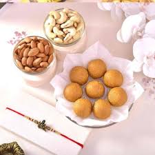 Besan Ladoo paired with Fancy Rakhi & Assorted Rakhi