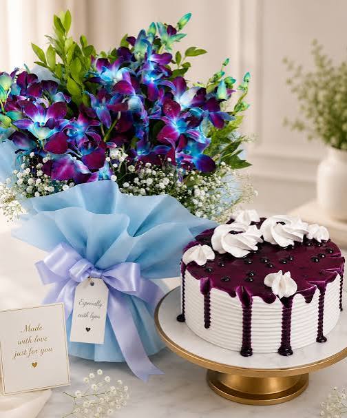 Blueberry Cake & Blue Orchids Combo
