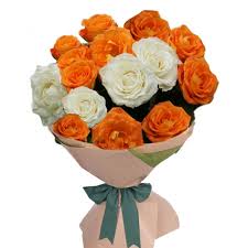 Charming Orange and White Roses Bouquet