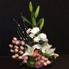 Charming White Lilies, Pink Roses, and White Chrysanthemum bouquet