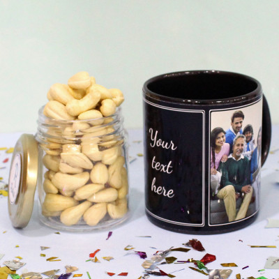 Chic Black Personalised Coffee Mug with Cashew in Jar