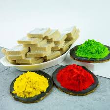 Combination of Herbal Gulal and Kaju Katli for Holi