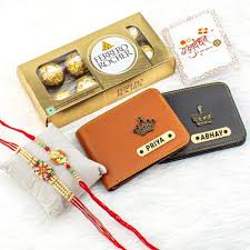Customized Rakhi and Leather Wallet Set for Bhaiya and Bhabhi