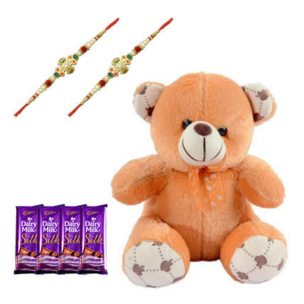 Cute Teddy Bear & Dairy Milk Rakhi Gift for Sister