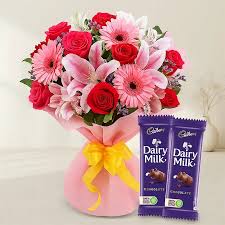 Dairy milk chocolate paired with an exotic mix flower bouquet