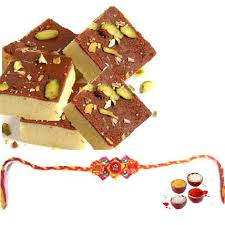 Delicious Chocolate Burfi with Designer Rakhi