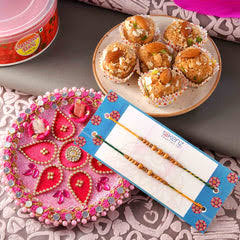 Delicious Desi Ghee Pinni with 2 Fancy Rakhi and Puja Thali