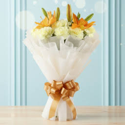 Delightful Orange Lilies with Yellow Carnations Bouquet