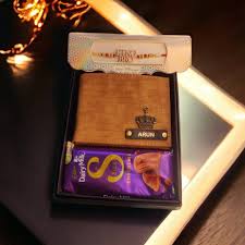 Designer Rakhi, Chocolate, and Customized Wallet Set