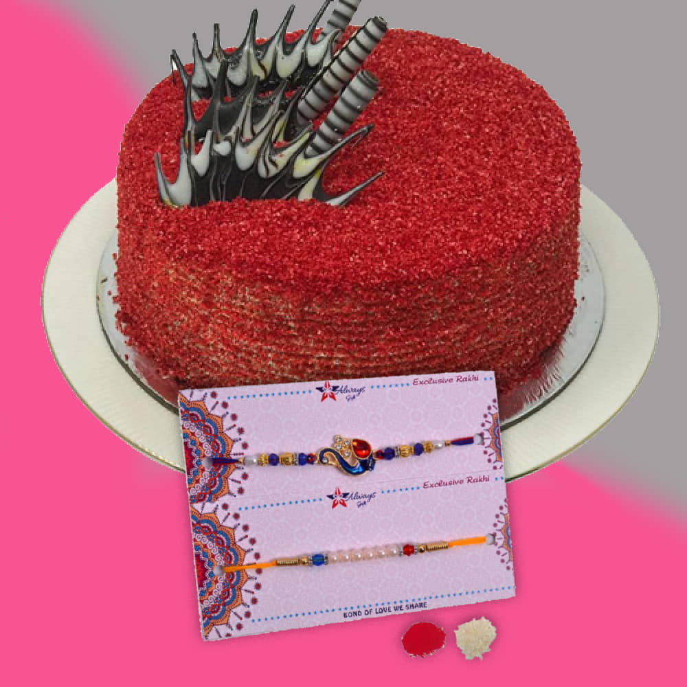 Eggless Red Velvet Cake with 2 Fancy Rakhi