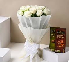 Elegant White Roses Bouquet with Premium Cadbury Temptation Chocolates Combo