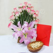 Enchanting Pink Flowers Arrangement with Assorted Dry fruits