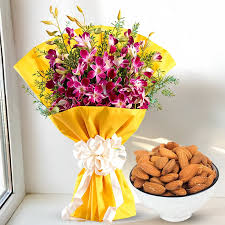 Enchanting Purple Orchid Bouquet with Almond combo