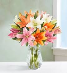 Exotic Arrangement of Pink, White and Orange lilies