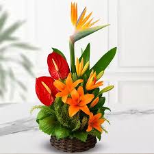 Exotic Floral arrangement of Lilies, Anthurium and Bird of Paradise