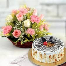 Exotic Pink Flower Arrangement with Butterscotch Cake