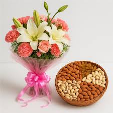 Exotic Pink & White Bouquet with assorted Dry Fruits
