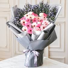 Exquisite Pink & White Gerberas Bouquet