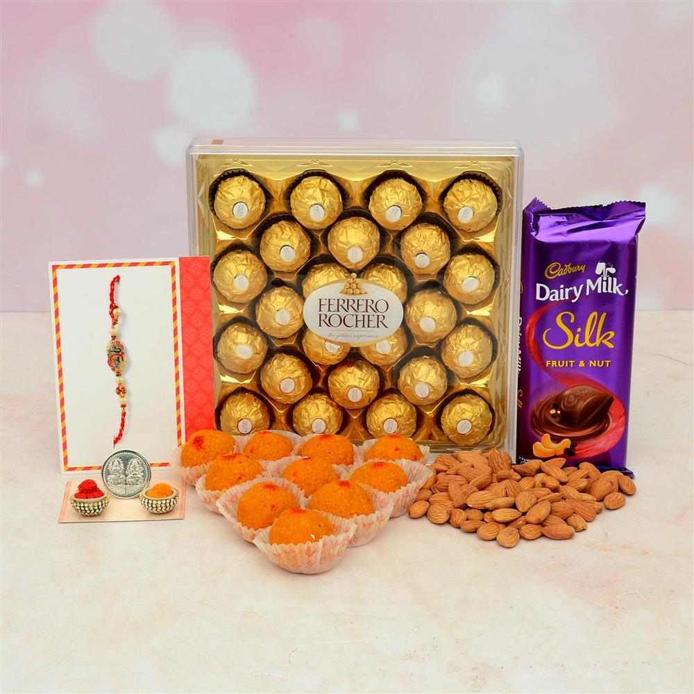 Famous Motichoor ladoo Paired with Fancy Rakhi & Almond