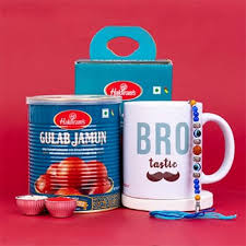 Fancy Rakhi with Personalized Mug & Gulab Jamun