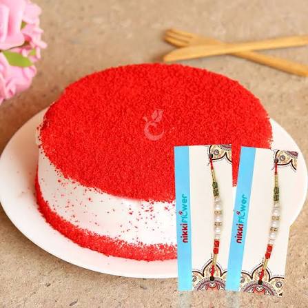 Fancy Rakhi's with Tasteful Red Velvet cake