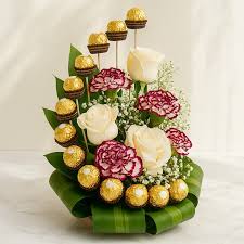 Ferrero Rocher With White Roses & Carnations Bouquet